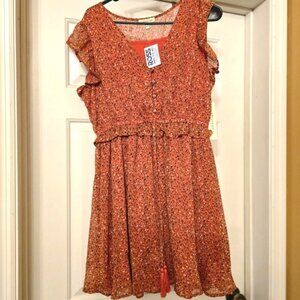 Womens Floral Dress. Red. New with Tag. Size Large